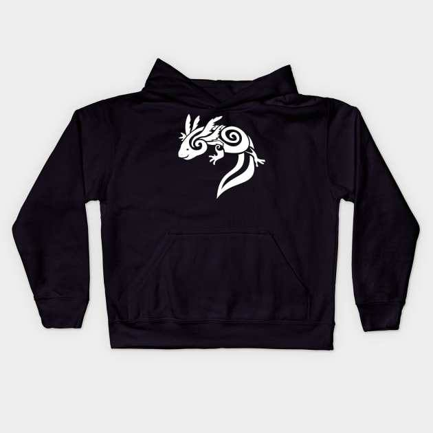 White Axolotl Tribal Kids Hoodie by Stormslegacy